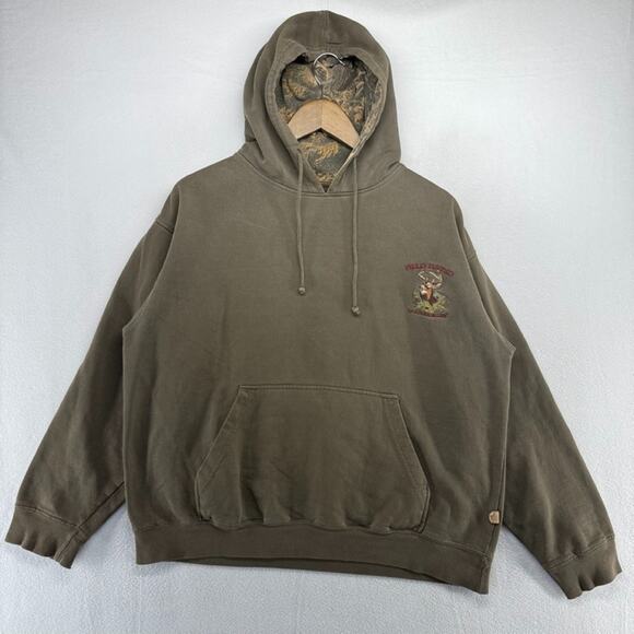 Vintage Field Tested Hoodie Men's Large Green Faded Embroidered Deer hunting y2k - Picture 1 of 12